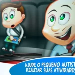 A cartoon-style scene featuring a father and child inside a car, with a text that says 